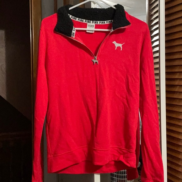 PINK Victoria's Secret Tops - VS PINK quarter zip jacket Red size M